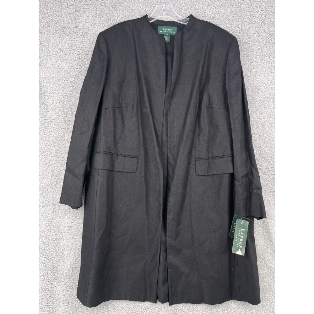 Ralph Lauren Womens 20W Linen Open Duster Jacket Overcoat Career Black NEW